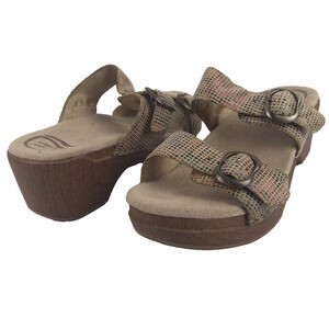 Dansko Sandals Sophie Stained Glass Sand Clogs Slides Leather Block Heel Size 37
